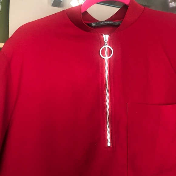 Zara front zipper closure burgundy cropped top - Picture 2 of 5